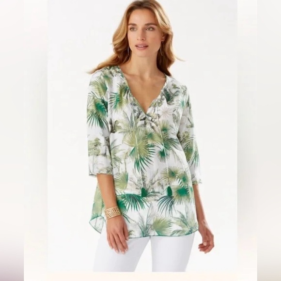 Tommy Bahama Tops - Tommy Bahama Women’s Silk Blend Forte Dei 3/4 Bell Sleeve Tunic Top Blouse Small